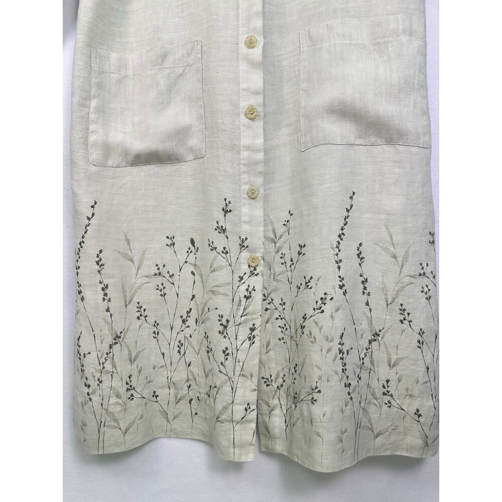 Hot Cotton by Marc Ware Linen Shirt Dress Beige Floral Print Button Front Large - Picture 4 of 10